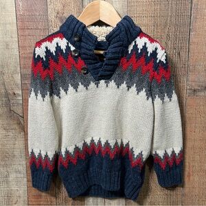 Baby Gap Toddler 3Y 3T‎ Fair Isle Knit Sweater Sherpa Lined Button Neck Winter